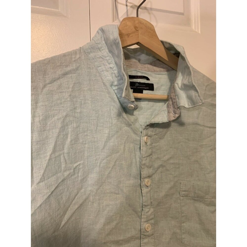 Marc Anthony Men’s Sz XXL Button Shirt‎ Green  Linen Blend Button Down